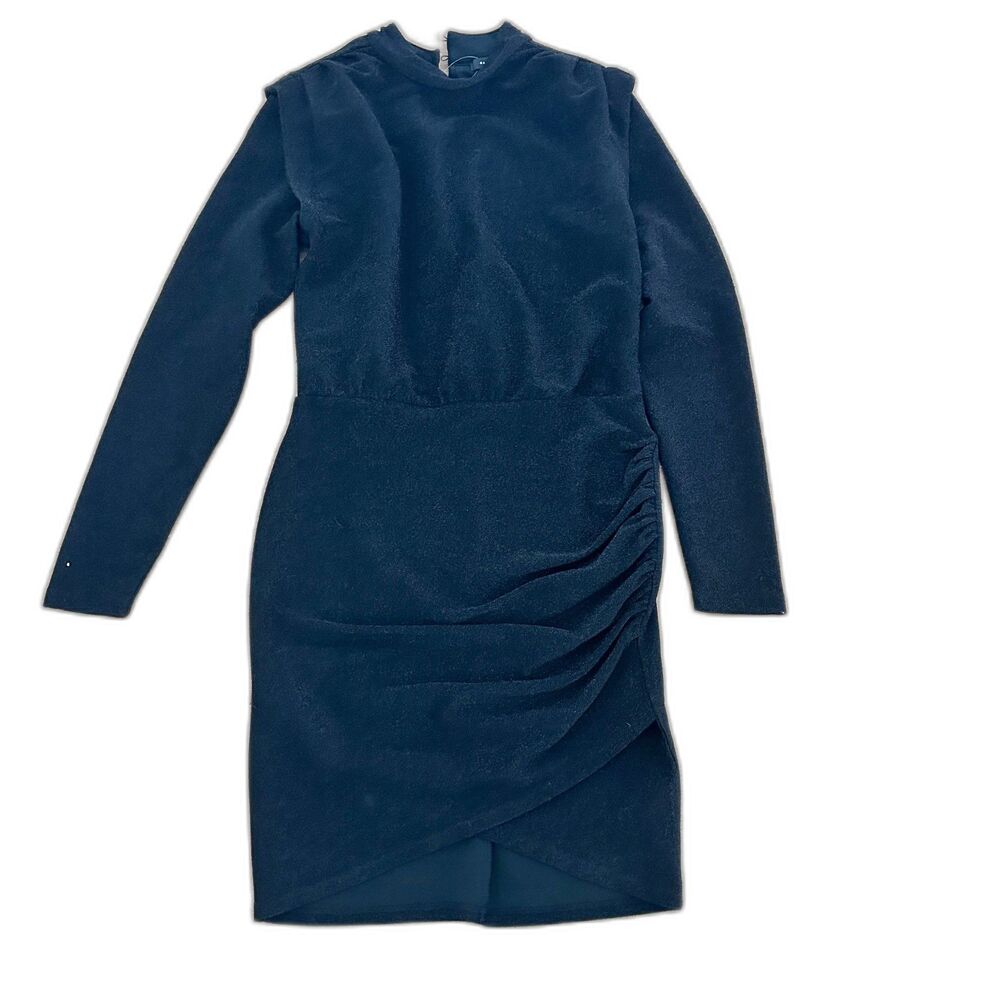 Halogen Black Shimmer Long Sleeve Ruched Mini Dress Size S NWT